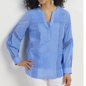 Soft Surroundings Trianon Blouse Size Small Dusty Blue Crochet Lace Boho NEW